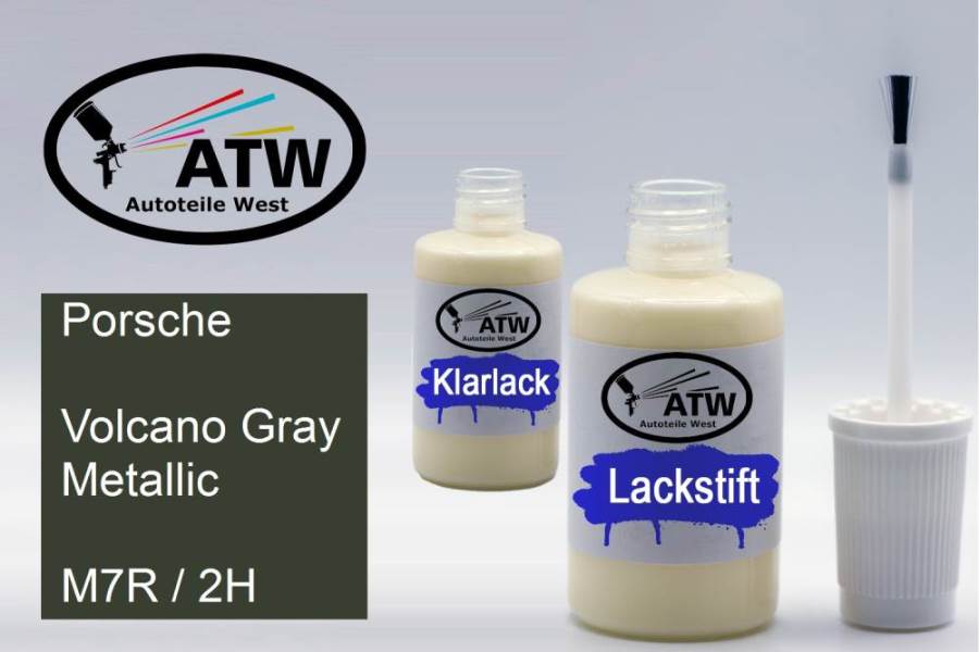 Porsche, Volcano Gray Metallic, M7R / 2H: 20ml Lackstift + 20ml Klarlack - Set, von ATW Autoteile West.